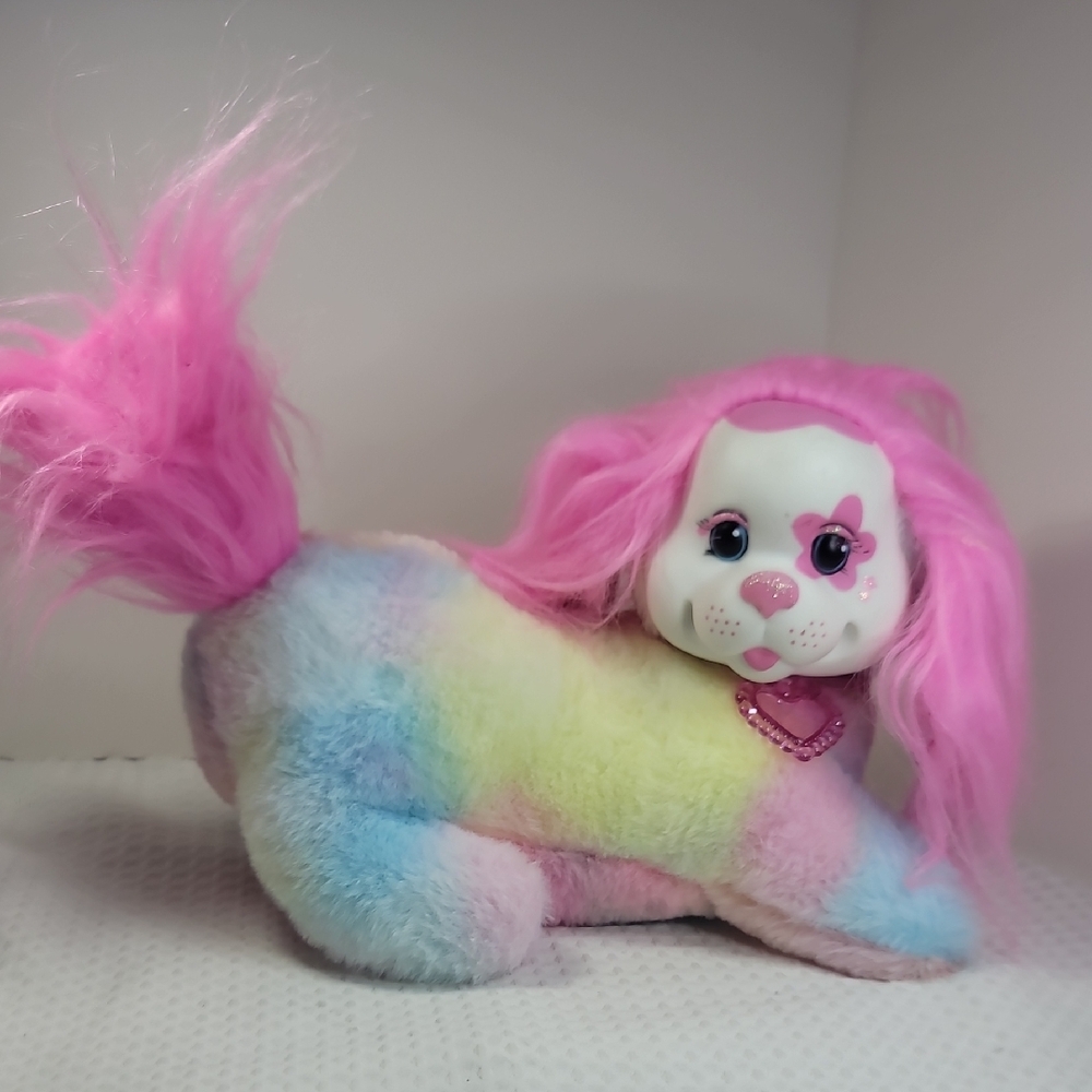Plush Rainbow Puppy with Pink Hair